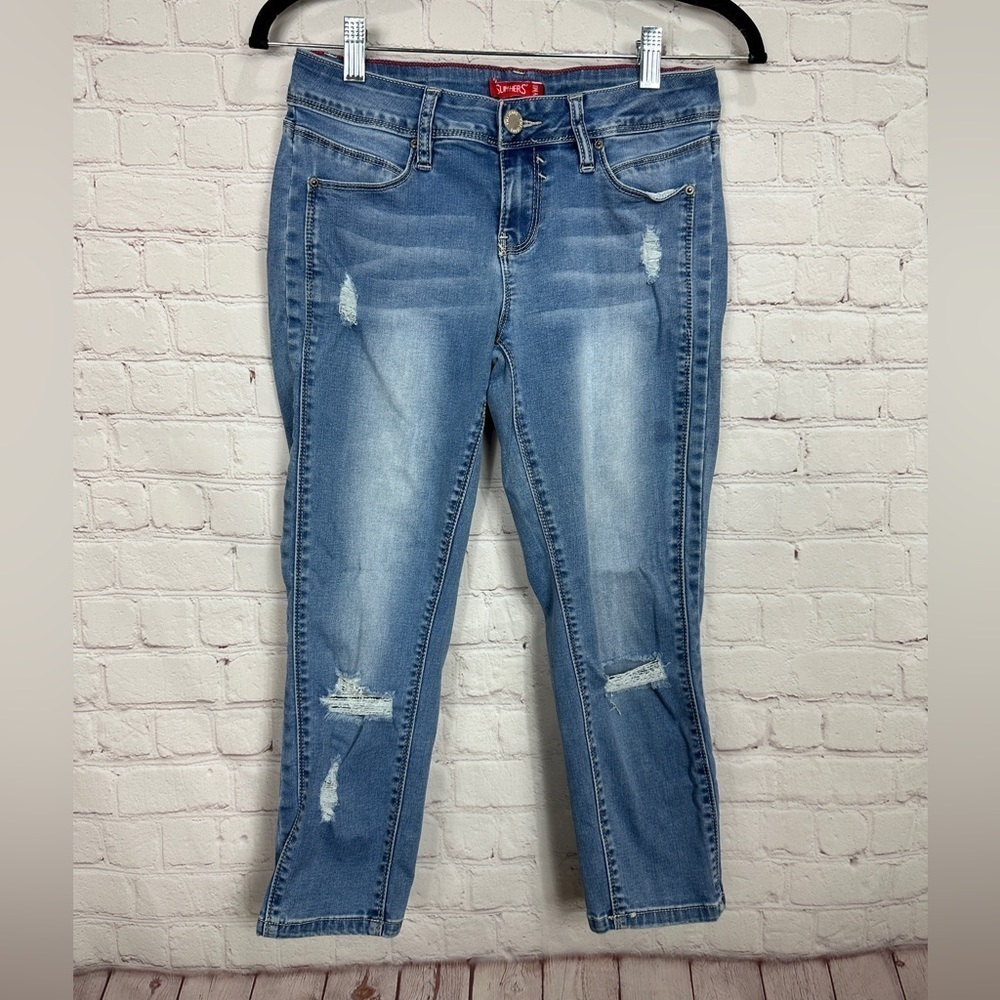 YMI Cropped Jeans Slim‎ Hers stretch distressed, sz 7